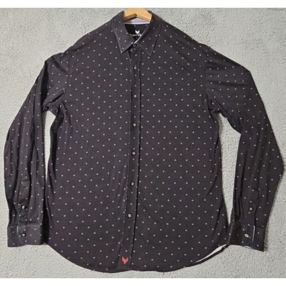 Buttercloth Short Sleeve Shirt Mens Size Large Black Polka Dot Cotton Stretch - Picture 2 of 8
